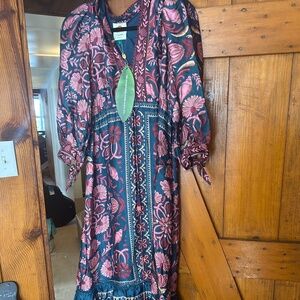 Farm Rio Seashell tapestry teal maxi dress